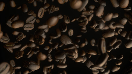 Coffee Beans Over Black Background