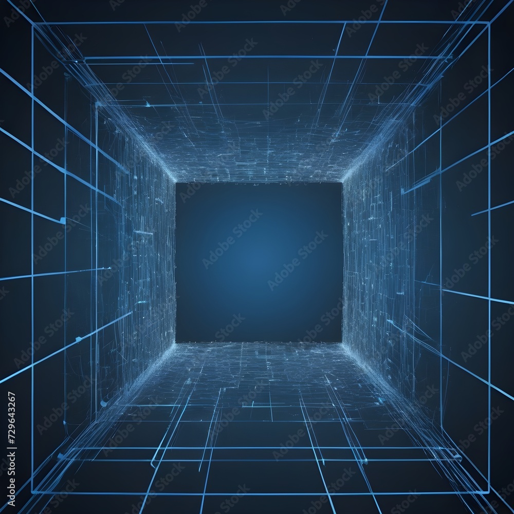 Aufkleber technology in abstract futuristic idea for a digital graphic line technology and blue square backgro