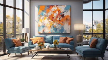 Hang vibrant abstract artwork that complements the daylight and adds a touch of color