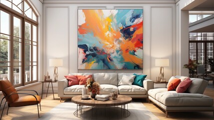 Hang vibrant abstract artwork that complements the daylight and adds a touch of color