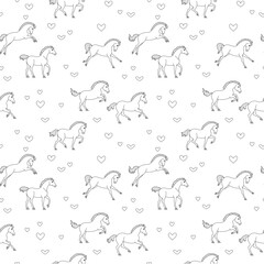 Galloping fairy horses, seamless vector pattern