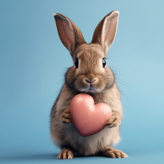 Obraz premium Cute brown bunny holding heart, Valentine day or easter holiday greenings card design