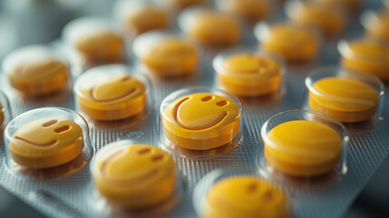 pill tab packaging, the pills are yellow smiley face circle pills
