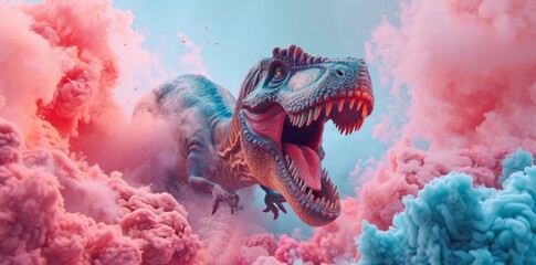 A majestic dragon-like dinosaur soars above a vibrant reef, defying its prehistoric nature and...