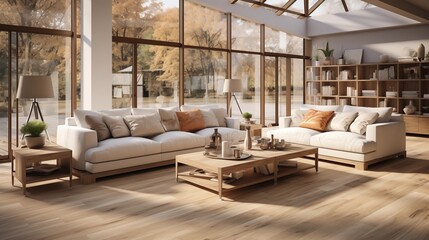 Opt for light-colored flooring materials like natural wood or light-toned tiles