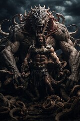 Man With a Giant Demon Face Painted on His Face. Generative AI.