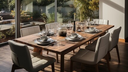 Position a glass-top dining table near a window, creating a light and airy atmosphere for meals