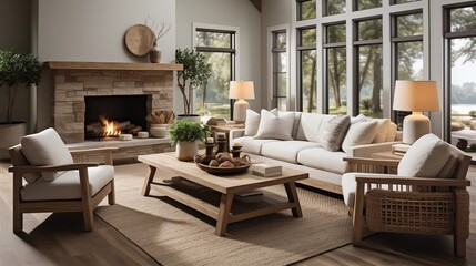 Position a loveseat and accent chairs around a coffee table for casual gatherings