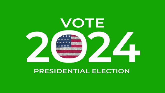 USA Vote 2024. Animation of waving the presidential election Election flag. Intro video with a transition on a green chroma key background. creative motion design for Election Day in America