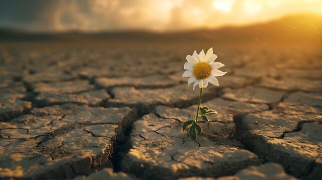 Thriving Amidst Adversity: Wilted Flower on Cracked Desert Ground in Ultra-Realistic 8K | Captured with Mirrorless Prime Lens, Symbolizing Resilience in Harsh Environment