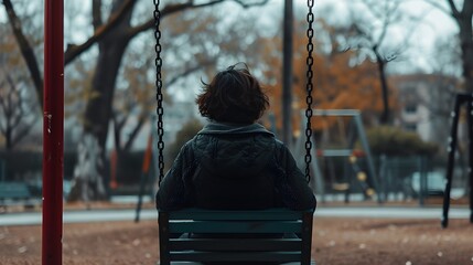Solitude on Swing: Lonely Figure in Empty Playground, Ultra-Realistic 8K | Captured with Mirrorless Prime Lens, Expressing Isolation and Loneliness in Familiar Surroundings