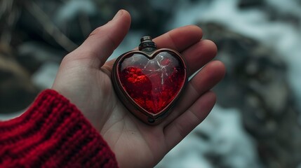 Love Lost: Person Holding Broken Heart-Shaped Locket in Ultra-Realistic 8K | Captured with Smartphone Prime Lens, Portraying Shattered Love and Emotional Pain of Depression"
