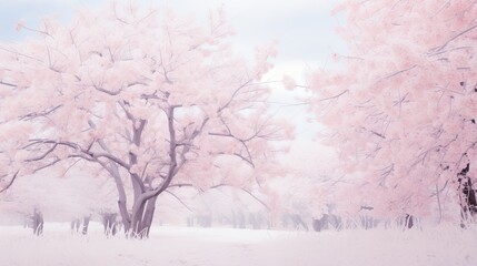 Fototapeta premium Whispers of Winter: A Melding of Pink Blossoms and Snow