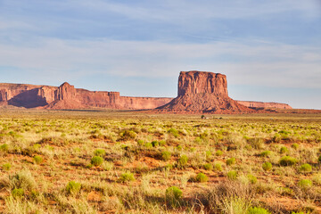 Monument Valley Buttes at Golden Hour, Arizona Desert Landscape