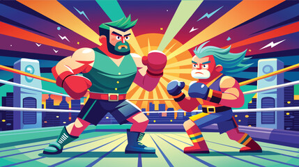 Cartoon of Two Men Fighting in a Boxing Ring
