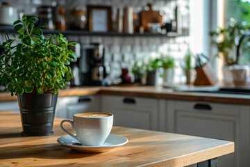 Fototapeta na wymiar Cup of Coffee on Wooden Table