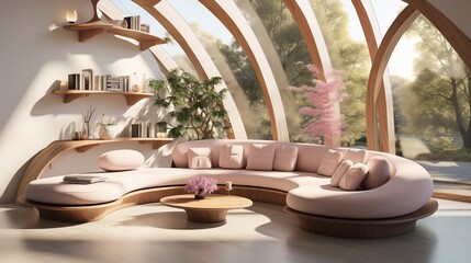 Utilize curved furniture with soft, rounded edges for a trendy "hygge" vibe and maximize space with natural light flow