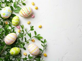 Fototapeta na wymiar easter background with eggs and flowers
