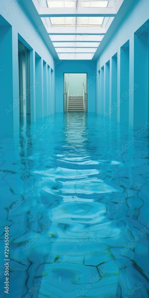 Aufkleber a flooded room with a large pool in the middle. generative ai.