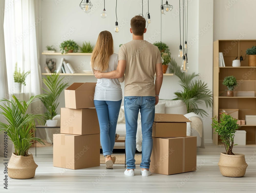 Wall mural couple moving into home