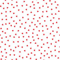 Seamless pattern with random chaotic red hearts. Festive, cute romantic print for Valentine's Day, wedding. Vector graphics.