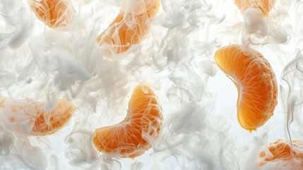  a group of oranges floating on top of a white liquid filled body of water on top of a white sheet of paper next to each other oranges on top of a white sheet of paper.