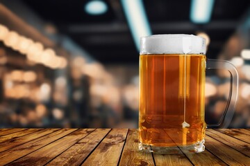 Cold tasty fresh beer in a glass in bar