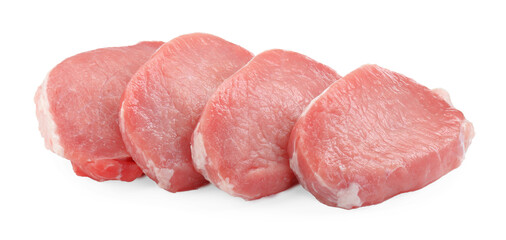 Pieces of raw pork meat isolated on white