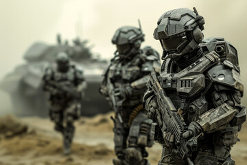 Group of Soldiers Walking Across a Green Field