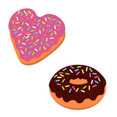 Donuts in the shape of a heart and a torus, sweet insulated for design and printing