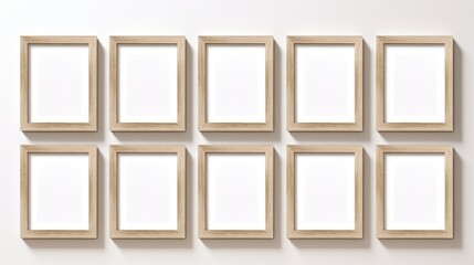 wood photo art frame set on white wall, ai