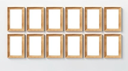 wood photo art frame set on white wall, ai