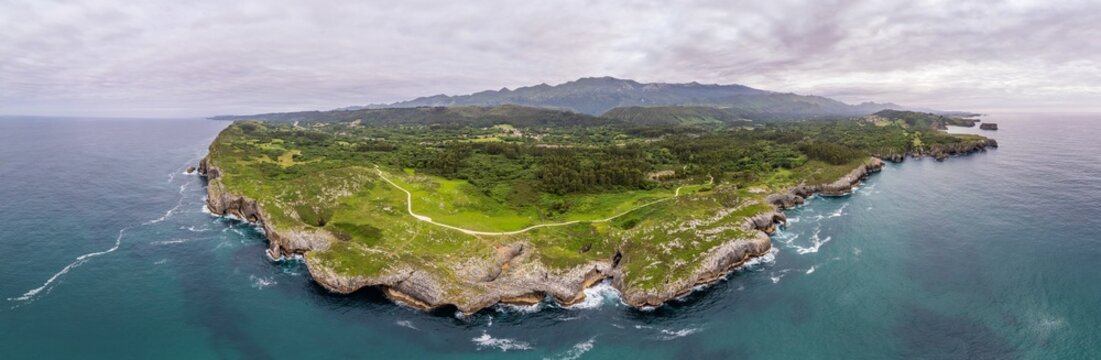 Panorama of area around jesters - bufones of arenillas, Spain near city Llanes in August 2023