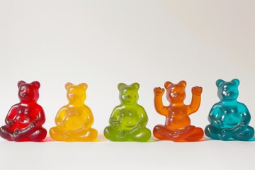 A playful collection of colorful gummy bear animal figures posed as chessmen in an indoor setting