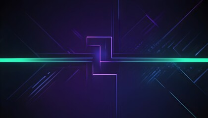 Abstract technology geometric background with copy space, square green and dark blue color pattern. Blue and lilac blocks with neon lines and glowing. Abstract high tech digital technology background.