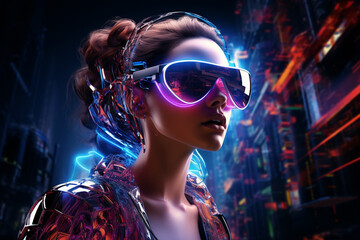 Woman Wearing Augmented Reality Glasses, Futuristic Imagery