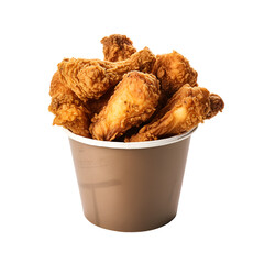 Food Photography Mockup: Tasty Fried Chicken Wings in a Bucket, Crunchy Pieces on a Plate, Side View, Isolated on Transparent Background, PNG