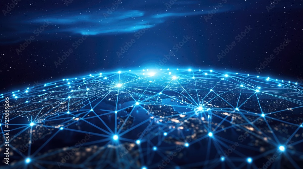 Poster communication technology for internet business. global world network and telecommunication on earth 
