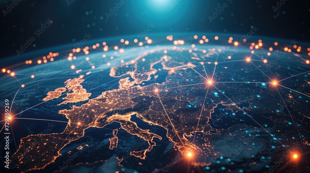 Poster communication technology with global internet network connected in europe. telecommunication and dat