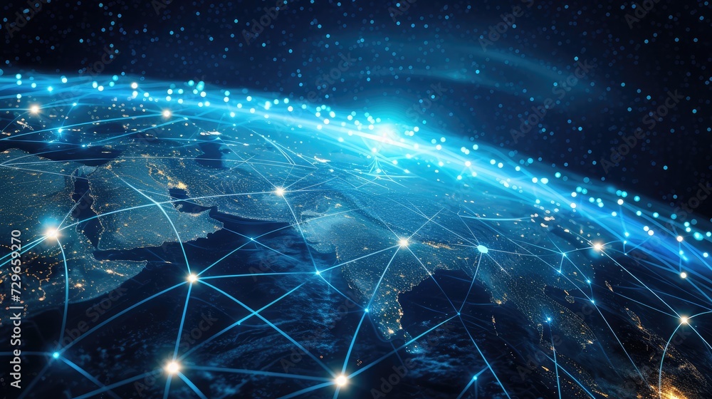Poster communication technology for internet business. global world network and telecommunication on earth 