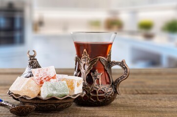 Tasty sweet dry dates. Islamic religion concept.