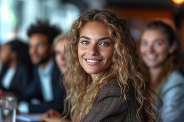 Obraz premium Diverse office colleagues laughing together during a meeting