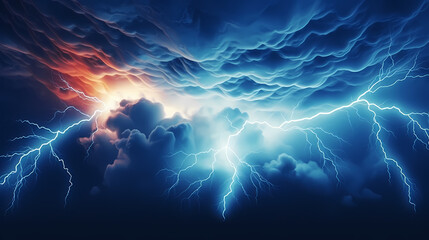 Roaring thunderstorm, shocking lightning shines in the dark sky