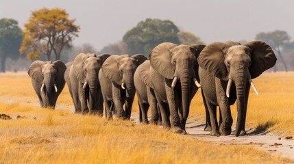 Fototapeta na wymiar Herd of large African elephants walking