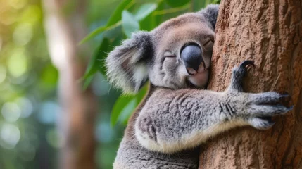 Poster koala resting and sleeping on his tree with a cute smile © buraratn