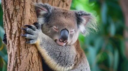 koala resting and sleeping on his tree with a cute smile
