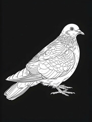 Coloring book page a dove minimalistic flat line art. High quality