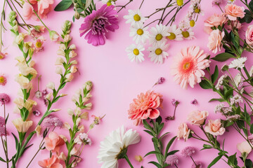 Assorted Flowers Arranged on a Pink Surface