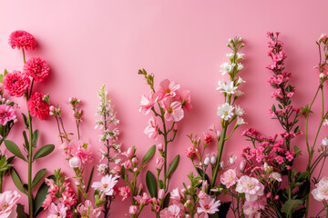Colorful Flowers Arrangement on a Pink background
