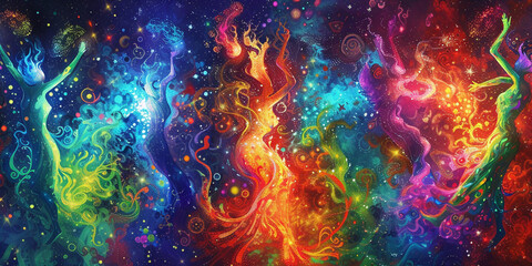 The universe ablaze with vibrant colors, a mesmerizing display of splendor. - obrazy, fototapety, plakaty
